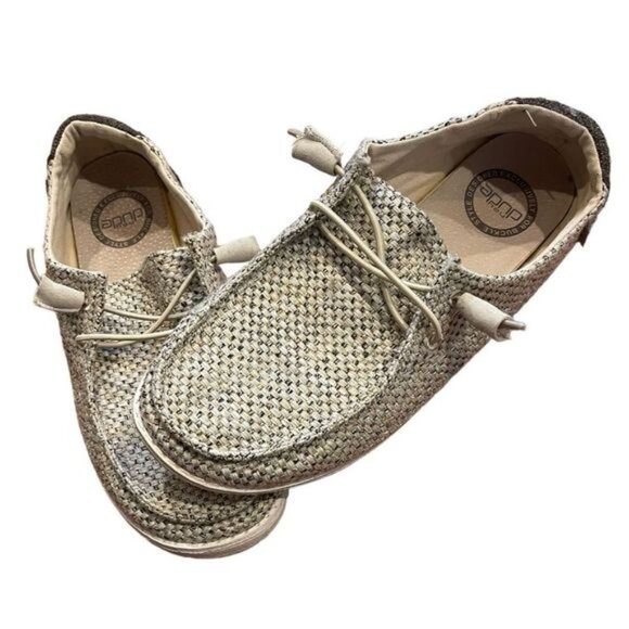 Hey Dude WENDY Moccasin LOAFERS in WOVEN CREAM HOUNDSTOOTH Women’s Size 7 - Picture 1 of 7